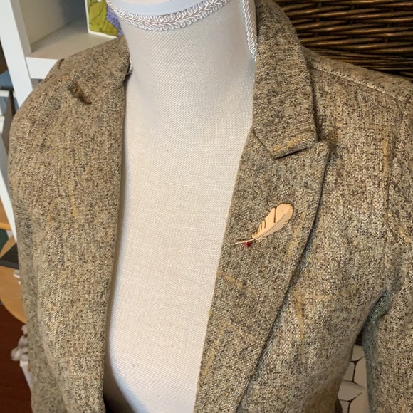 Luobo Bei Bei Tan Wool Blazer W/Label Arrow Broach Size XSmall - Picture 2 of 10